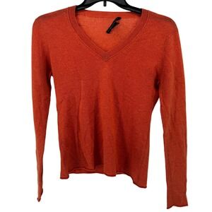 Elena Solano Cashmere V-Neck Sweater‎ Medium Womens Orange  Knit Top